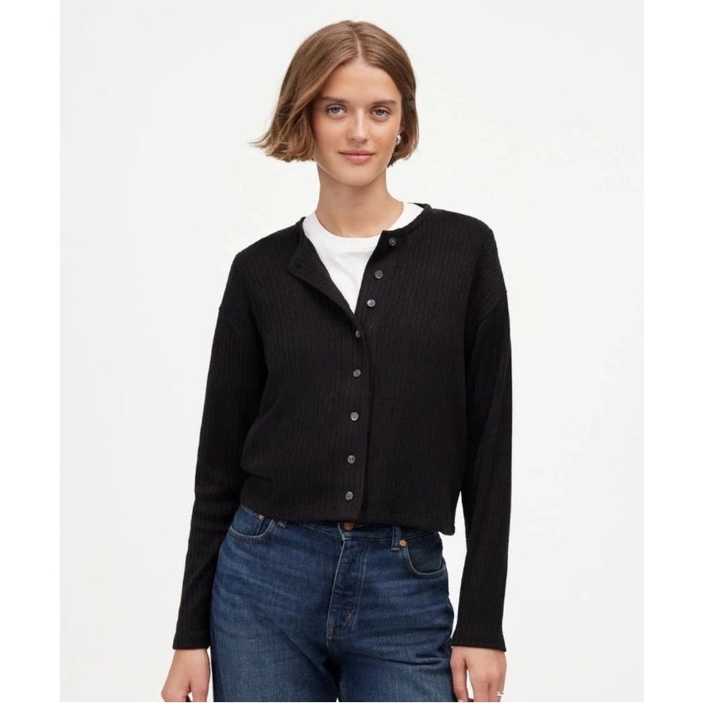 Madewell Black Long Sleeve Lightweight Crewneck Snowy Lace Cole Cardigan XL NWT